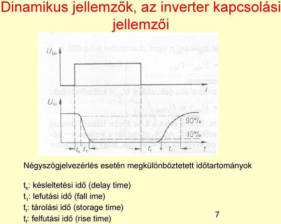 tk: késleltetési idő (delay time) t1: lefutási idő (fall