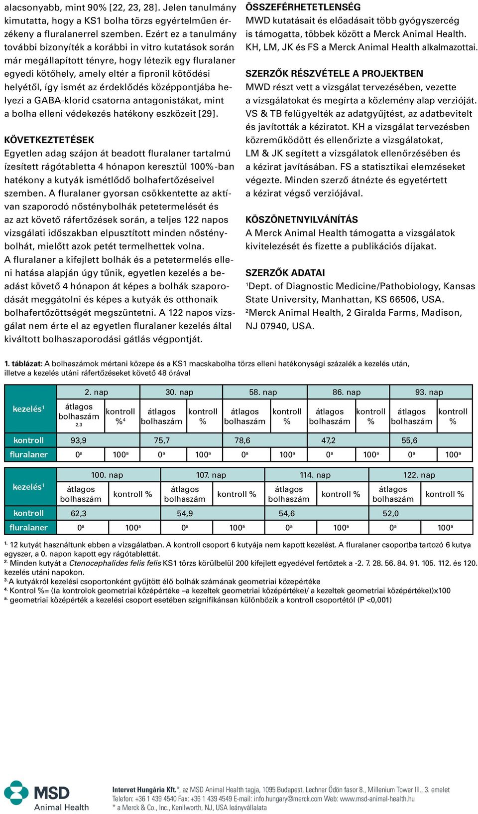 az érdeklôdés középpontjába helyezi a GABA-klorid csatorna antagonistákat, mint a bolha elleni védekezés hatékony eszközeit [29].