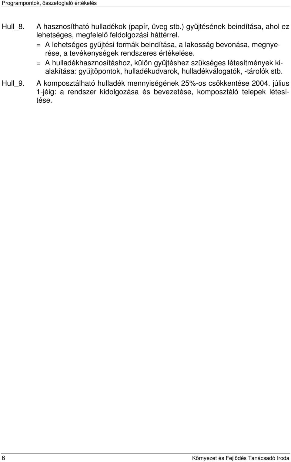 = A lehetséges gyűjtési formák beindítása, a lakosság bevonása, megnyerése, a tevékenységek rendszeres értékelése.