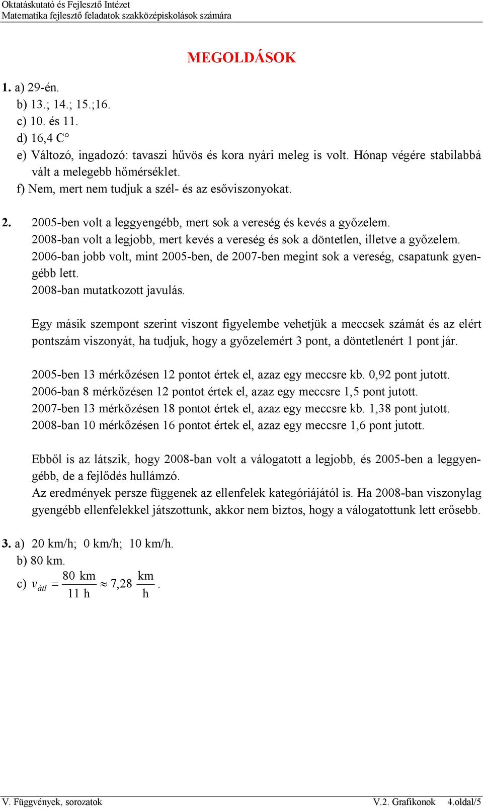 2008-ban volt a legjobb, mert kevés a vereség és sok a döntetlen, illetve a győzelem. 2006-ban jobb volt, mint 2005-ben, de 2007-ben megint sok a vereség, csapatunk gyengébb lett.