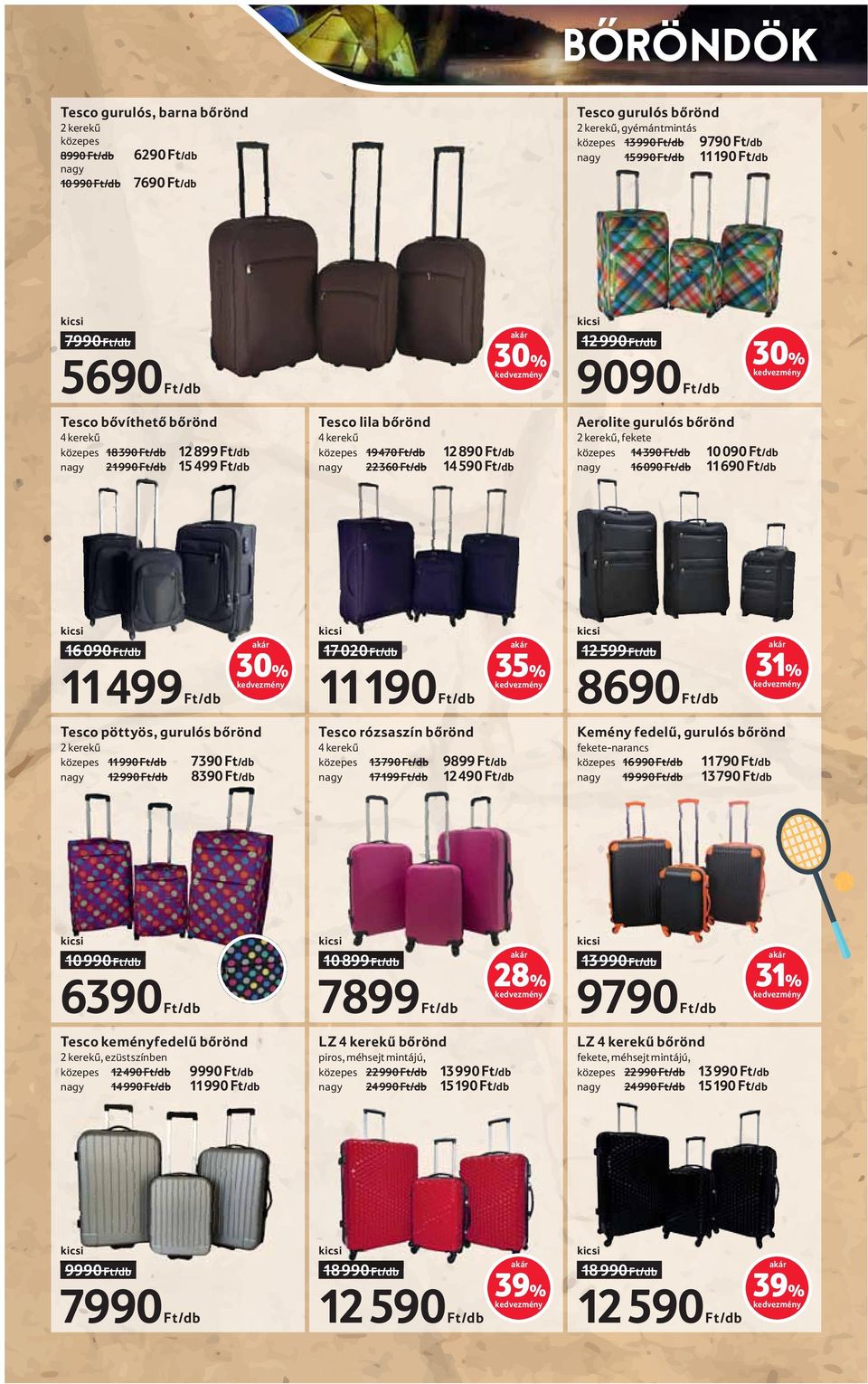 020 11190 35% 12 599 8690 31% Tesco pöttyös, gurulós bőrönd Tesco rózsaszín bőrönd Kemény fedelű, gurulós bőrönd 2 kerekű közepes 11 990 12 990 4 kerekű közepes 13 790 17199 fekete-narancs közepes 16