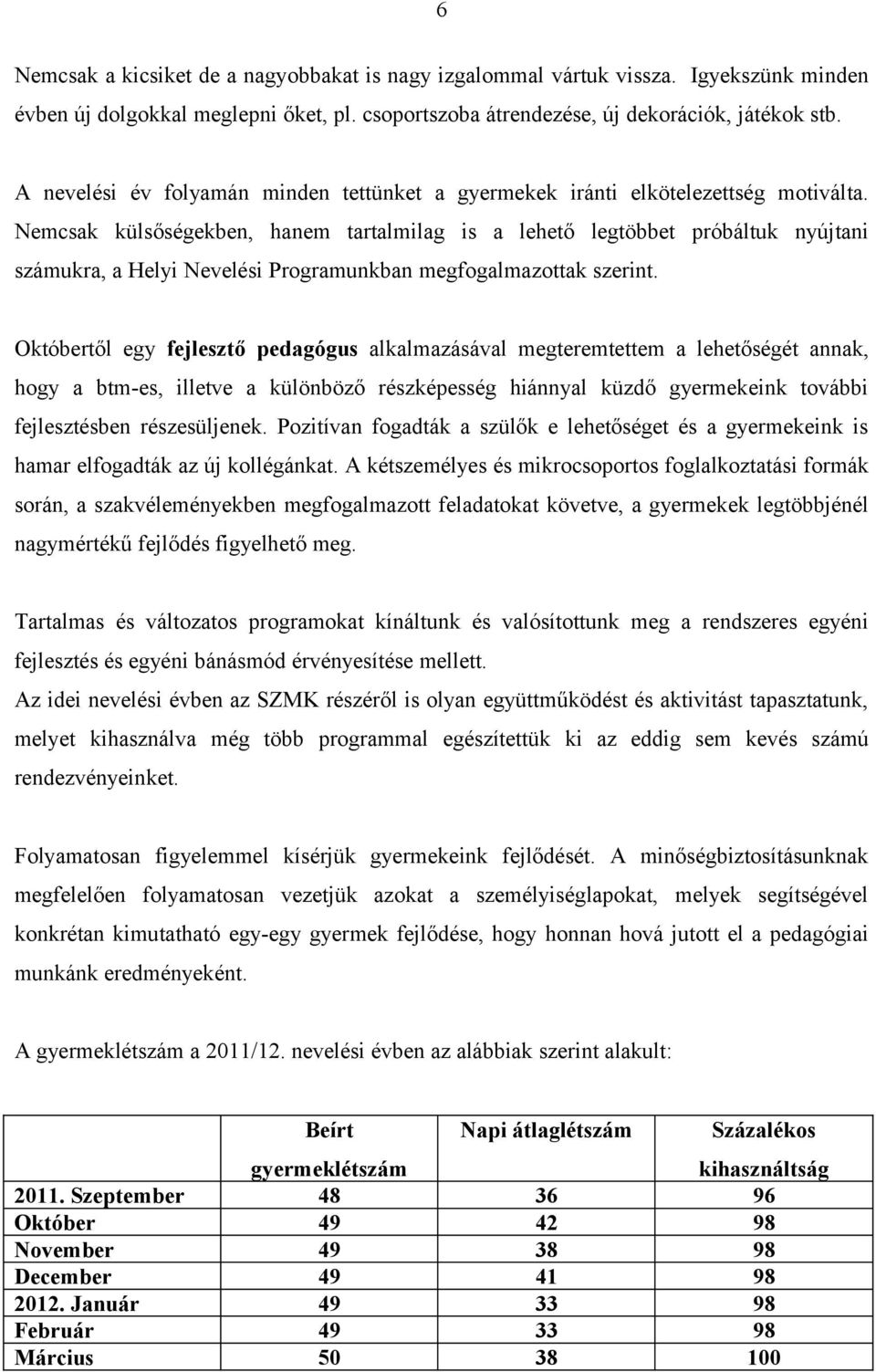 Nemcsak külsőségekben, hanem tartalmilag is a lehető legtöbbet próbáltuk nyújtani számukra, a Helyi Nevelési Programunkban megfogalmazottak szerint.