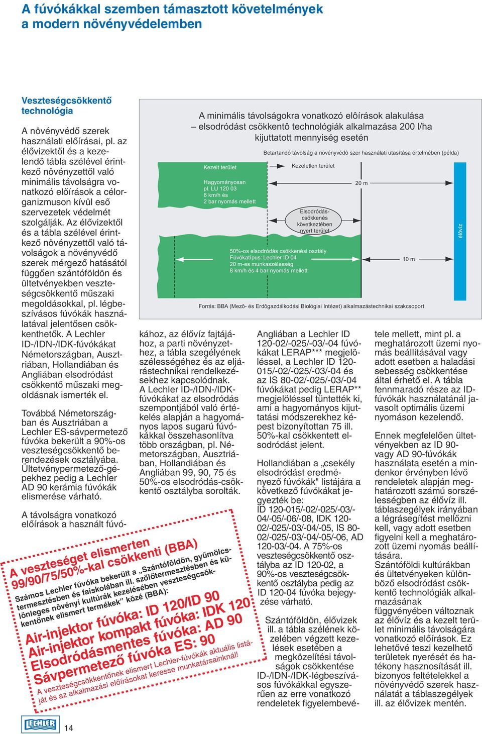 Az élõvizektõl és a tábla szélével érintkezõ növényzettõl való távolságok a növényvédõ szerek mérgezõ hatásától függõen szántóföldön és ültetvényekben veszteségcsökkentõ mûszaki megoldásokkal, pl.