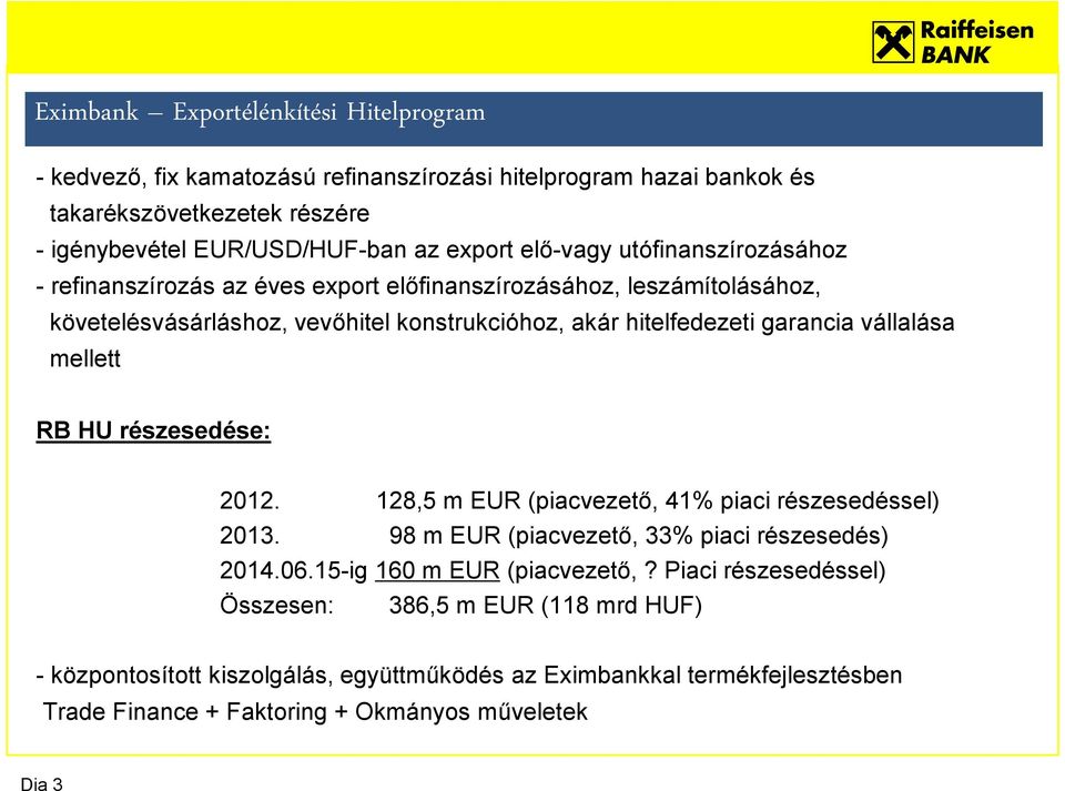 vállalása mellett RB HU részesedése: 2012. 128,5 m EUR (piacvezető, 41% piaci részesedéssel) 2013. 98 m EUR (piacvezető, 33% piaci részesedés) 2014.06.15-ig 160 m EUR (piacvezető,?