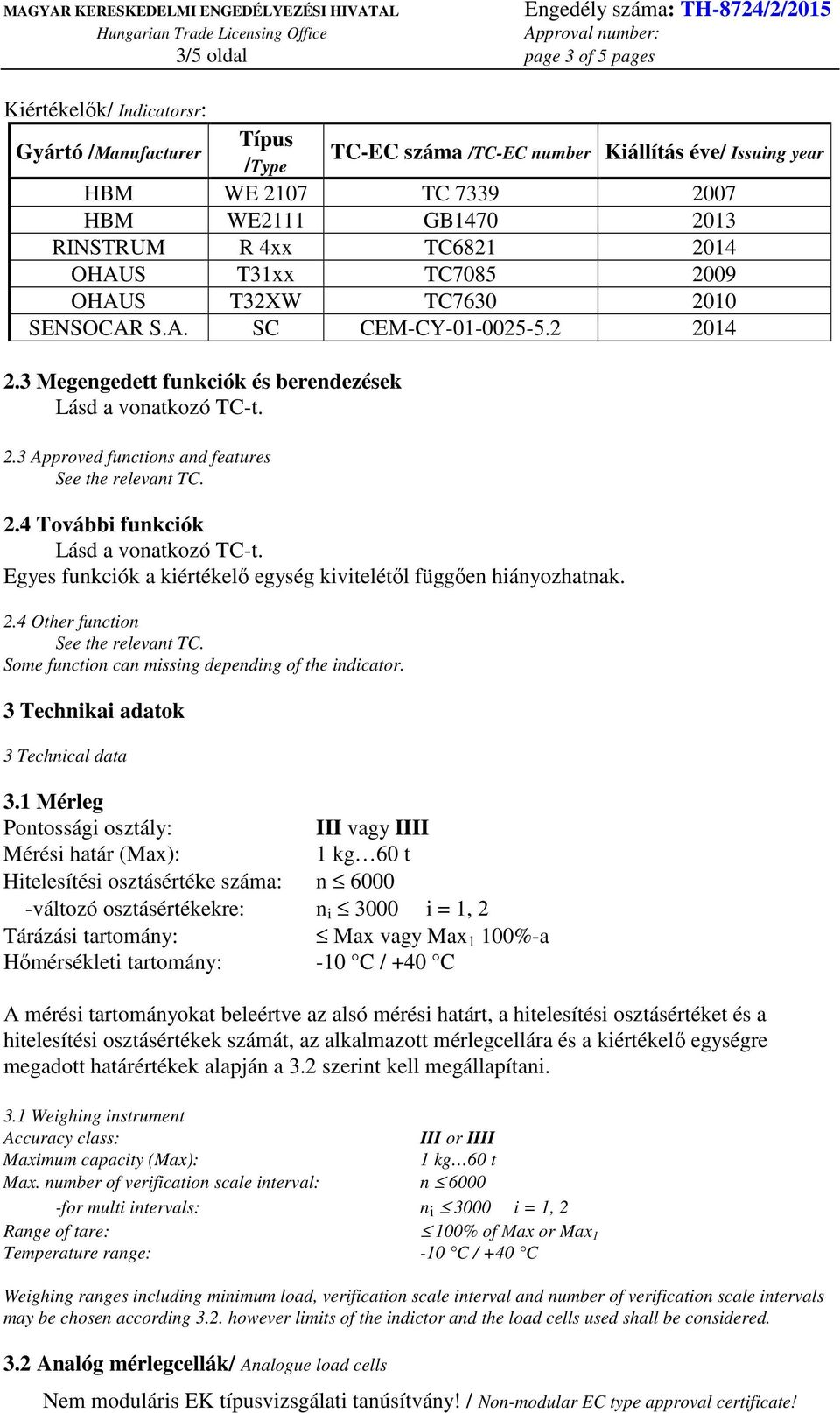 2.4 További funkciók Lásd a vonatkozó TC-t. Egyes funkciók a kiértékelı egység kivitelétıl függıen hiányozhatnak. 2.4 Other function See the relevant TC.