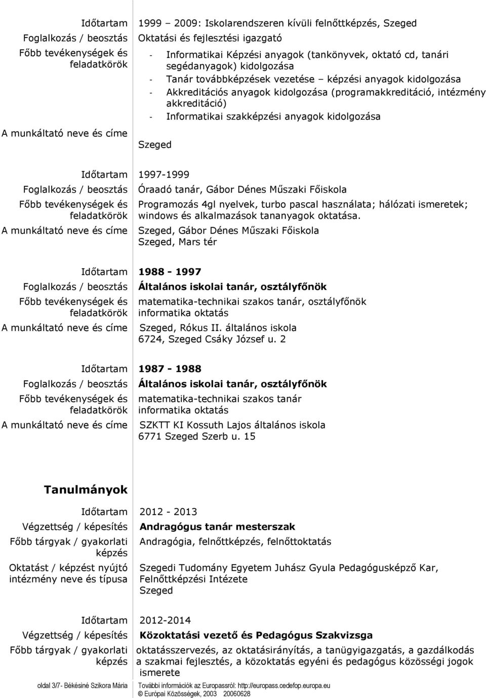 Gábor Dénes Műszaki Főiskola Programozás 4gl nyelvek, turbo pascal használata; hálózati ismeretek; windows és alkalmazások tananyagok oktatása.