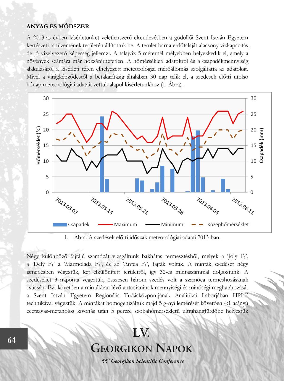 . A hőmérsékleti adatokról és a csapadékmennyiség alakulásáról a kísérleti téren elhelyezett meteorológiai mérőál mérőállomás szolgáltatta az adatokat.