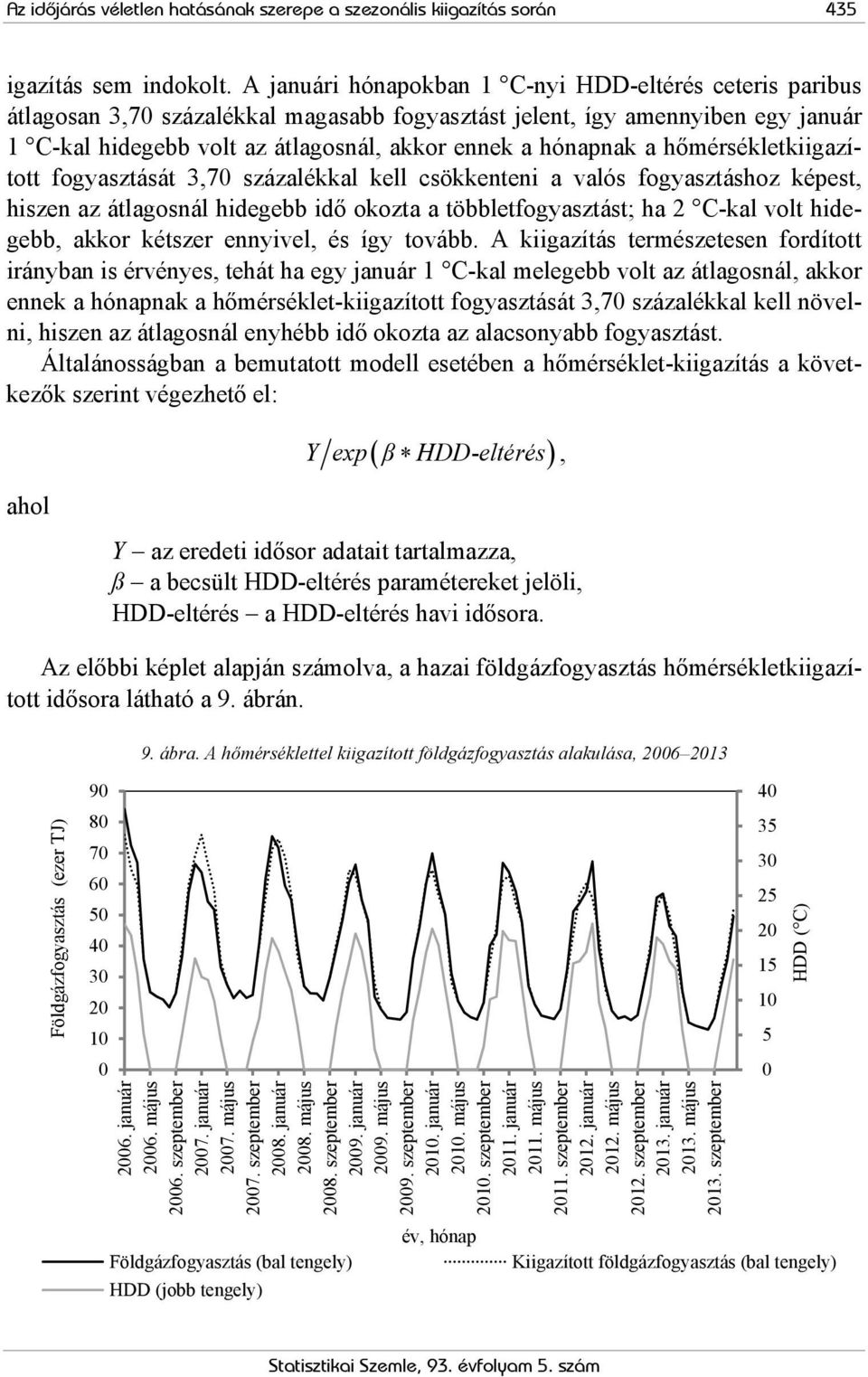 a hőmérsékletkiigazított fogyasztását 3,70 százalékkal kell csökkenteni a valós fogyasztáshoz képest, hiszen az átlagosnál hidegebb idő okozta a többletfogyasztást; ha 2 C-kal volt hidegebb, akkor