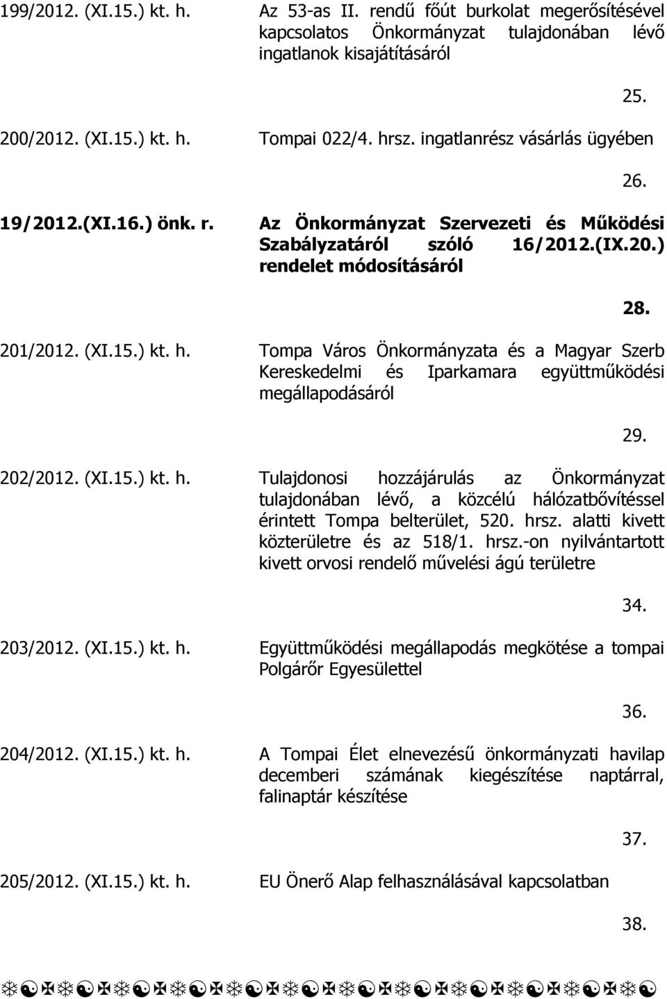 Tompa Város Önkormányzata és a Magyar Szerb Kereskedelmi és Iparkamara együttműködési megállapodásáról 202/2012. (XI.15.) kt. h.