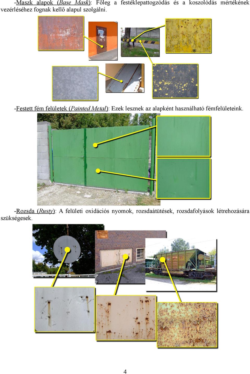 -Festett fém felületek (Painted Metal): Ezek lesznek az alapként használható