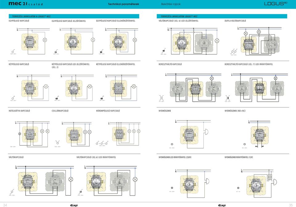 KAPCSOLÓ ELLENŐRZŐFÉNNYEL KERESZTVÁLTÓ KAPCSOLÓ KERESZTVÁLTÓ KAPCSOLÓ (JEL: 7) LED IRÁNYFÉNNYEL 0AX - 0V~ 0AX - 0V~ 0A - 0V~ 0A - 0V~ 0AX - 0V~ HOTELKÁTYA KAPCSOLÓ CSILLÁRKAPCSOLÓ HÁROMPÓLUSÚ