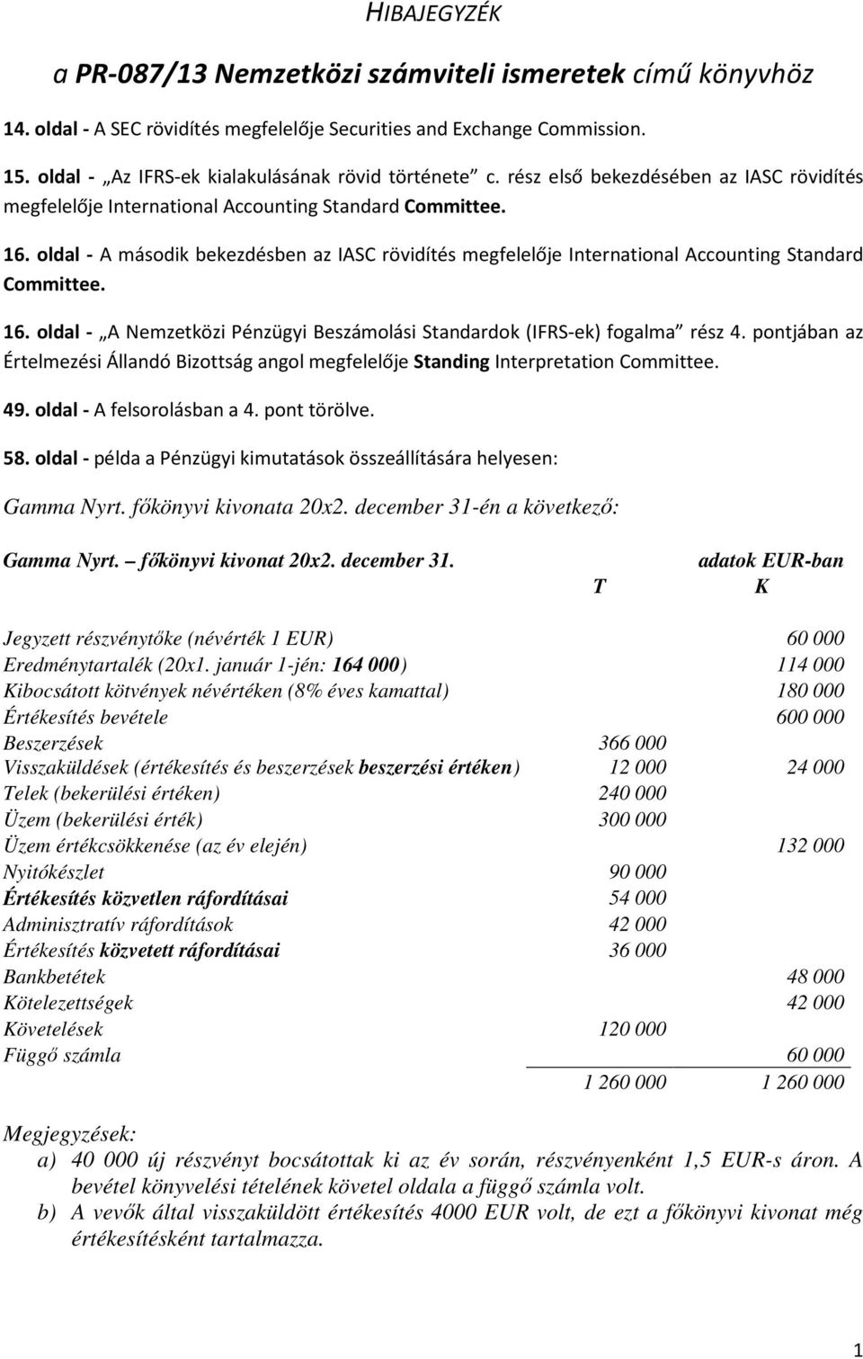 oldal - A második bekezdésben az IASC rövidítés megfelelője International Accounting Standard Committee. 16. oldal - A Nemzetközi Pénzügyi Beszámolási Standardok (IFRS-ek) fogalma rész 4.