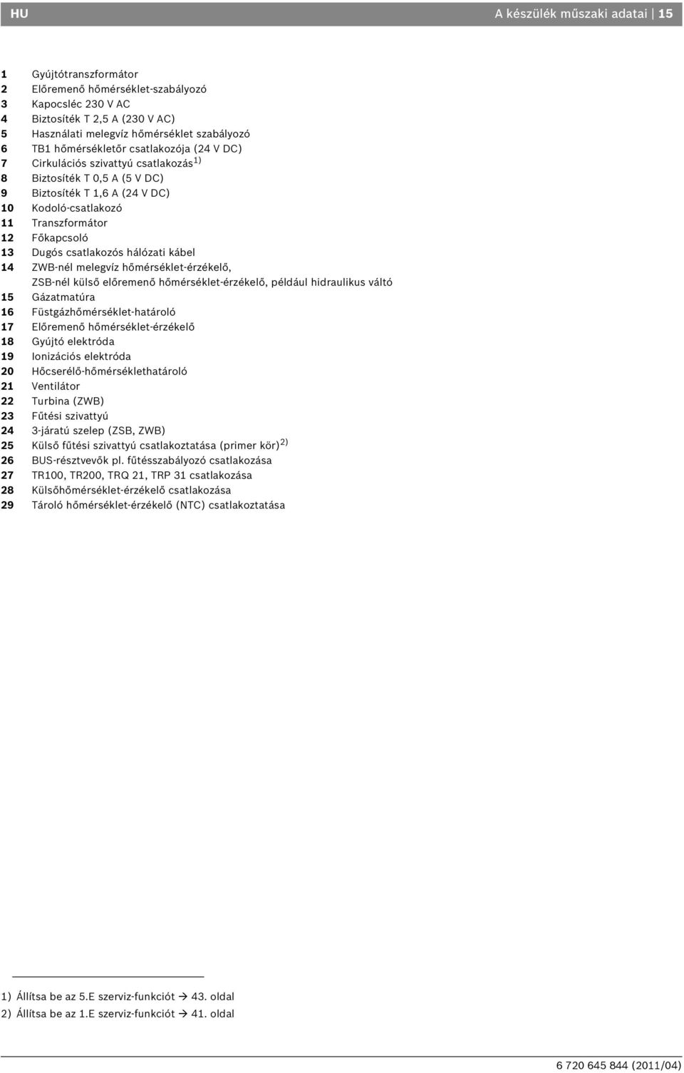 csatlakozós hálózati kábel 4 ZWB-nél melegvíz hőmérséklet-érzékelő, ZSB-nél külső előremenő hőmérséklet-érzékelő, például hidraulikus váltó 5 Gázatmatúra 6 Füstgázhőmérséklet-határoló 7 Előremenő