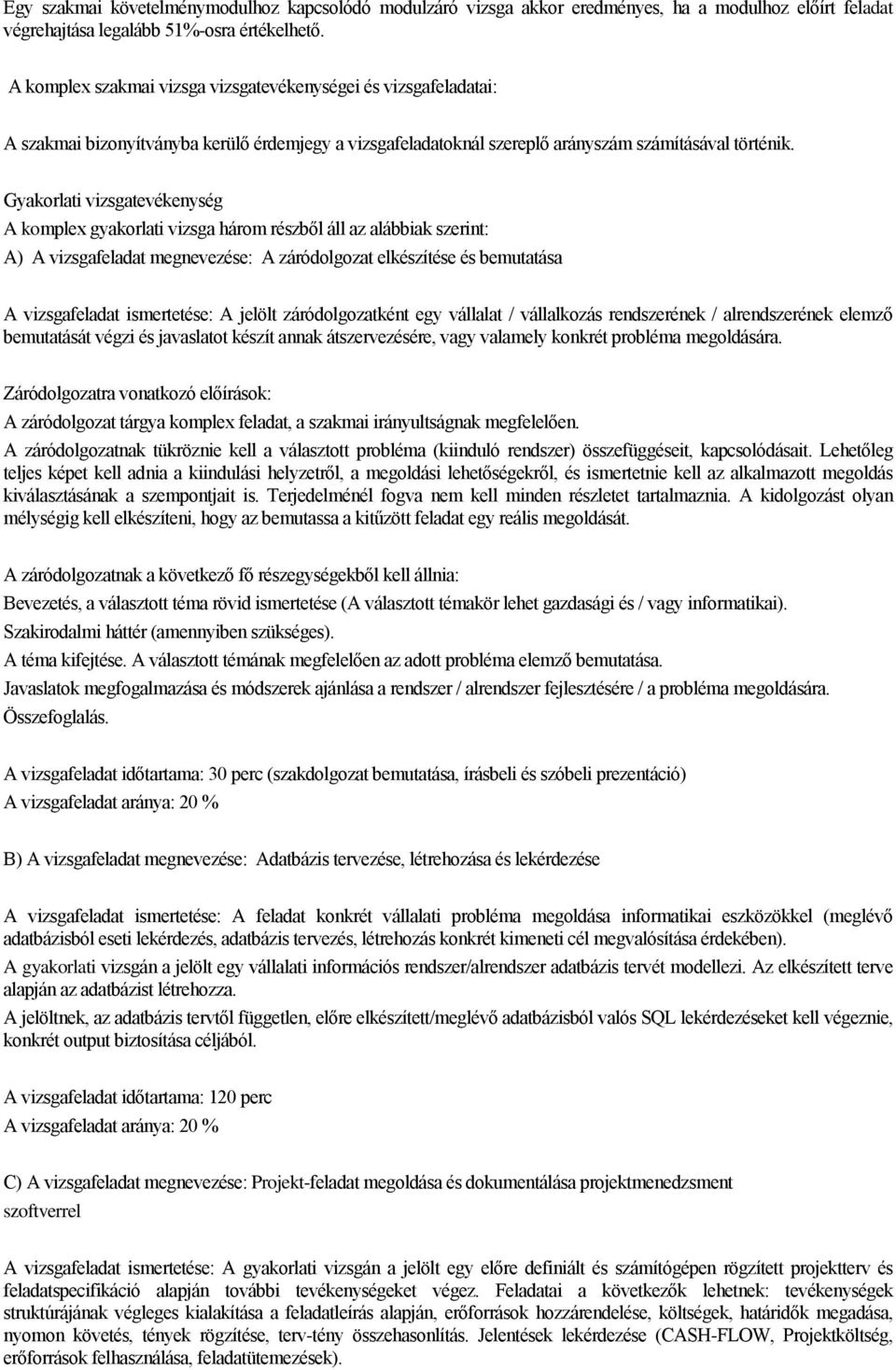 Gyakorlati vizsgatevékenység A komplex gyakorlati vizsga három részből áll az alábbiak szerint: A) A vizsgafeladat megnevezése: A záródolgozat elkészítése és bemutatása A vizsgafeladat ismertetése: A