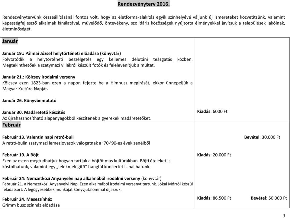 öntevékeny, szolidáris közösségek nyújtotta élményekkel javítsuk a települések lakóinak, életminőségét. Január Január 19.