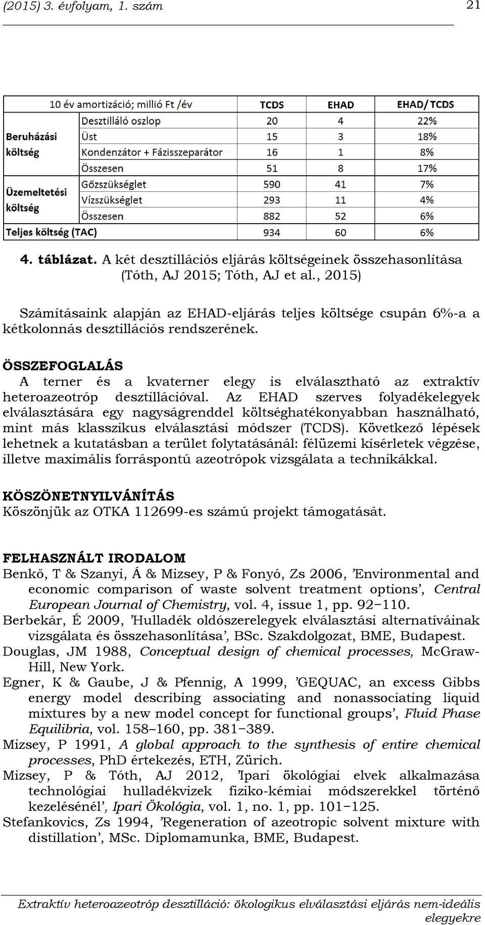 ÖSSZEFOGLALÁS A terner és a kvaterner elegy is elválasztható az extraktív heteroazeotróp desztillációval.