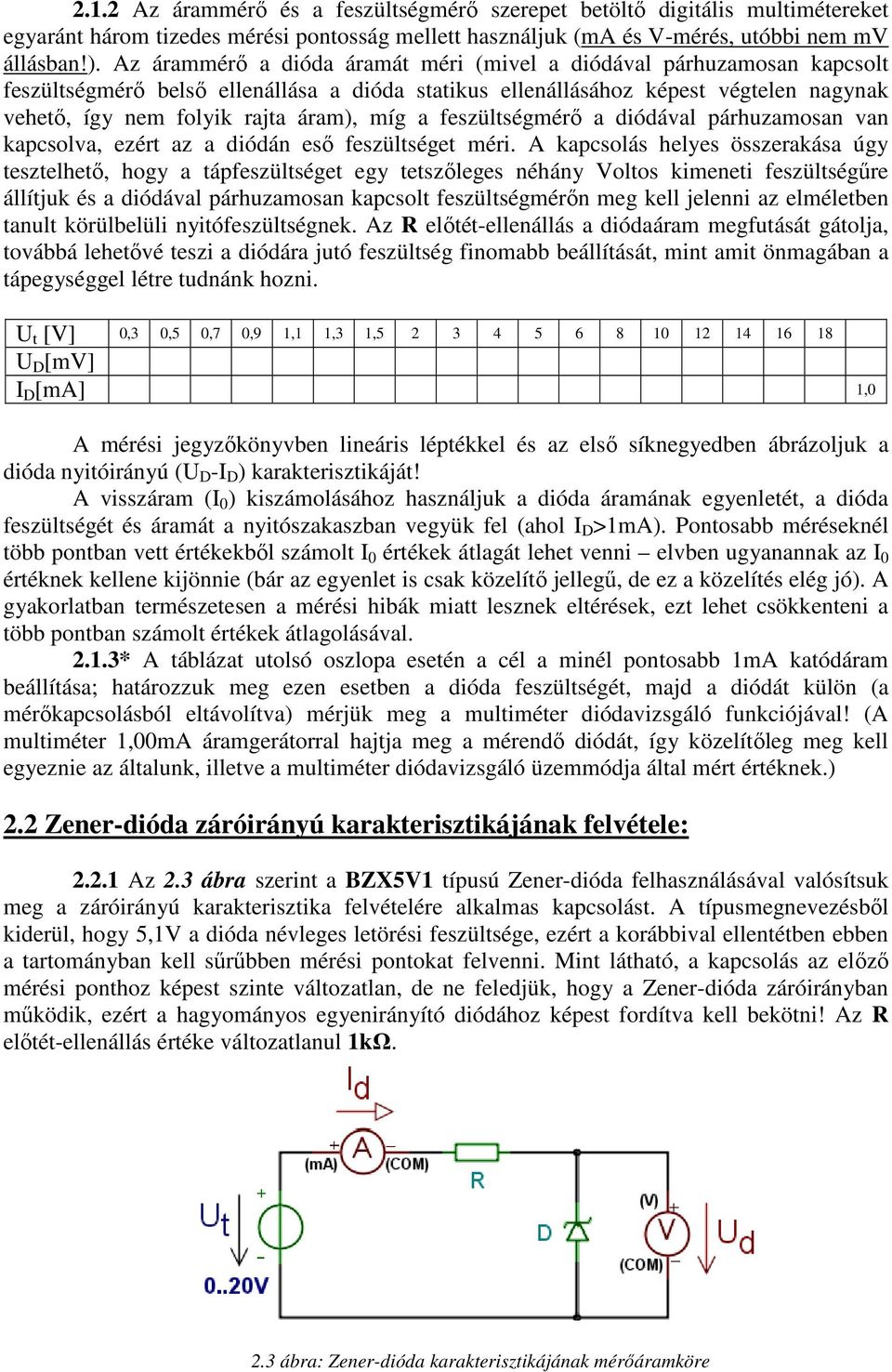 míg a feszültségmérő a diódával párhuzamosan van kapcsolva, ezért az a diódán eső feszültséget méri.