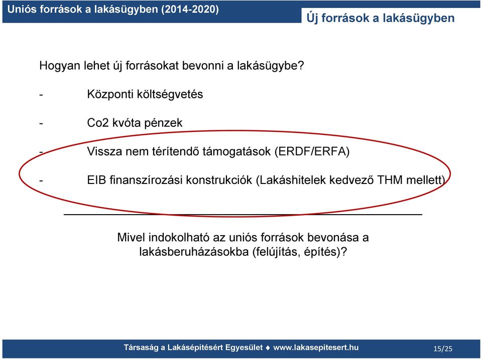 (ERDF/ERFA) - EIB finanszírozási konstrukciók (Lakáshitelek kedvező THM mellett)