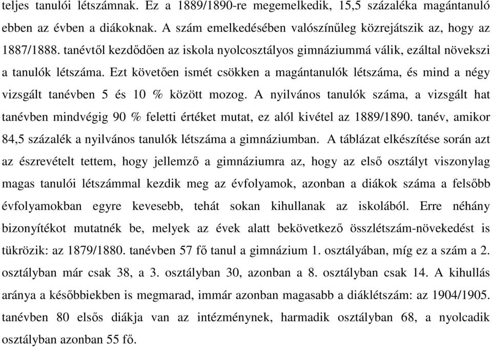 Ezt követıen ismét csökken a magántanulók létszáma, és mind a négy vizsgált tanévben 5 és 10 % között mozog.