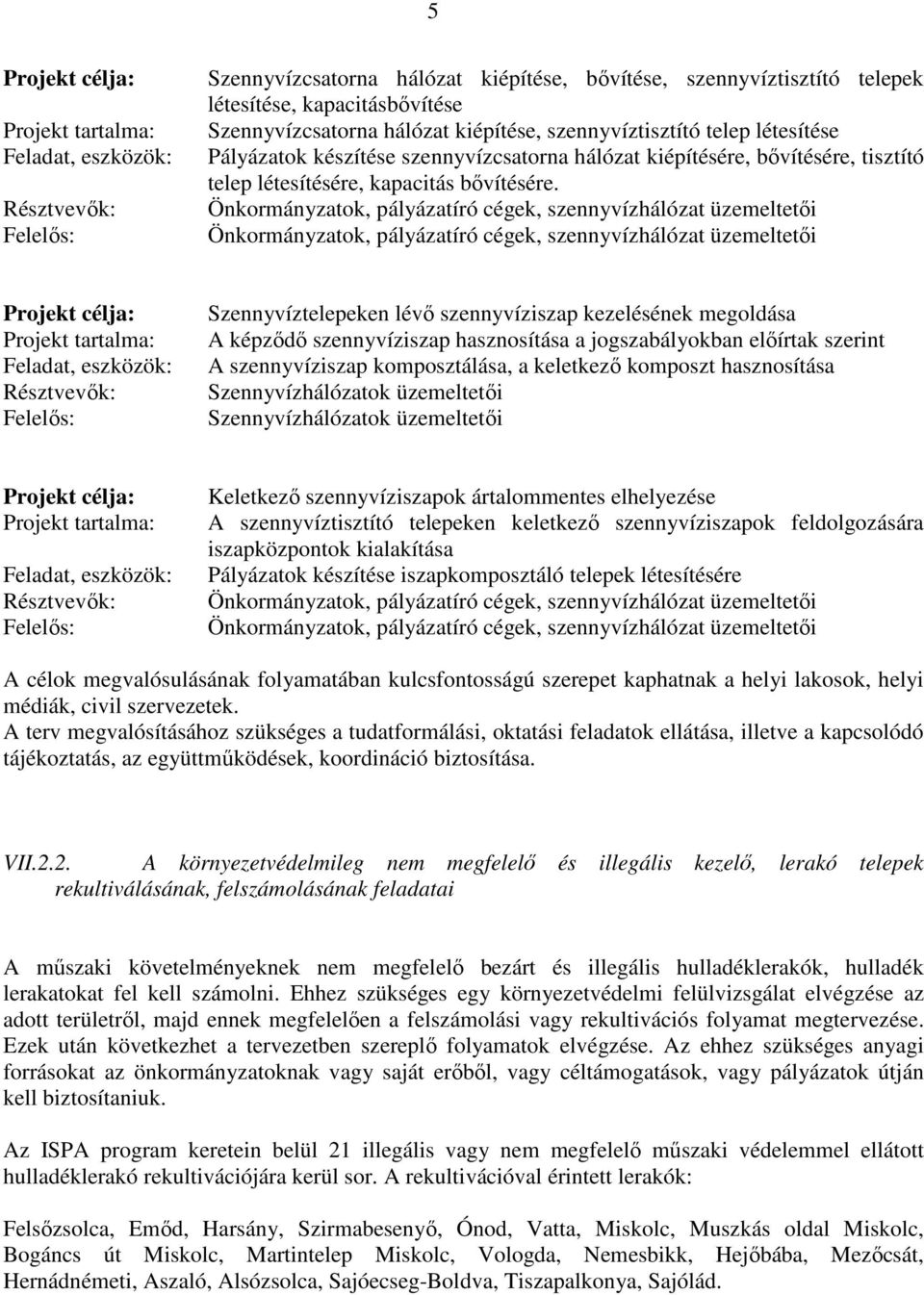 Szennyvíztelepeken lévő szennyvíziszap kezelésének megoldása A képződő szennyvíziszap hasznosítása a jogszabályokban előírtak szerint A szennyvíziszap komposztálása, a keletkező komposzt hasznosítása