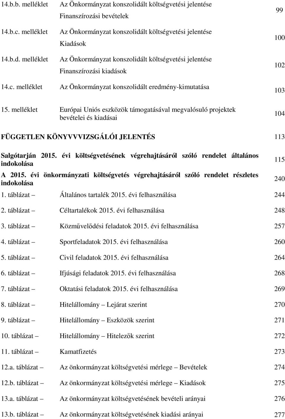 melléklet Az Önkormányzat konszolidált költségvetési jelentése Finanszírozási bevételek Az Önkormányzat konszolidált költségvetési jelentése Kiadások Az Önkormányzat konszolidált költségvetési