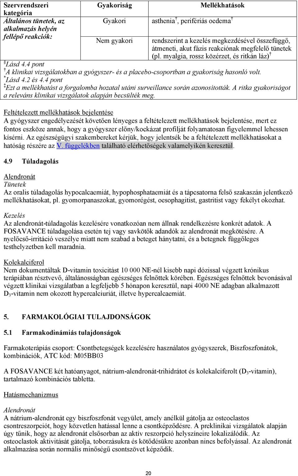 4 pont A klinikai vizsgálatokban a gyógyszer- és a placebo-csoportban a gyakoriság hasonló volt. * Lásd 4.2 és 4.4 pont Ezt a mellékhatást a forgalomba hozatal utáni surveillance során azonosították.