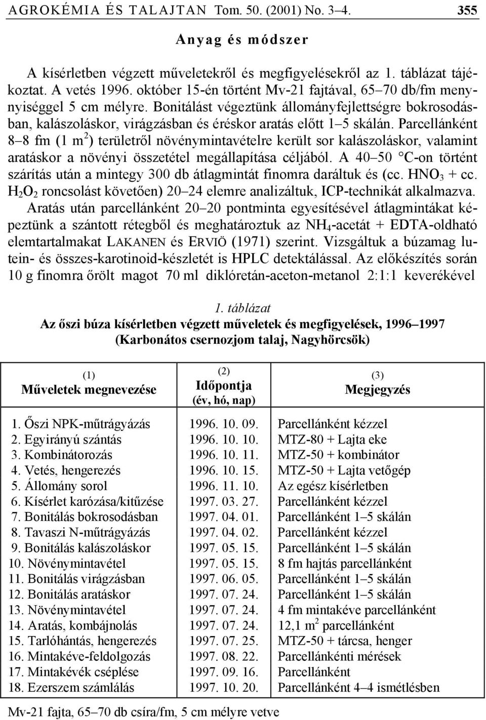 Parcellánként 8 8 fm (1 m 2 ) területről növénymintavételre került sor kalászoláskor, valamint aratáskor a növényi összetétel megállapítása céljából.