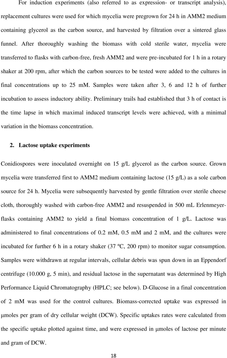 After thoroughly washing the biomass with cold sterile water, mycelia were transferred to flasks with carbon-free, fresh AMM2 and were pre-incubated for 1 h in a rotary shaker at 200 rpm, after which