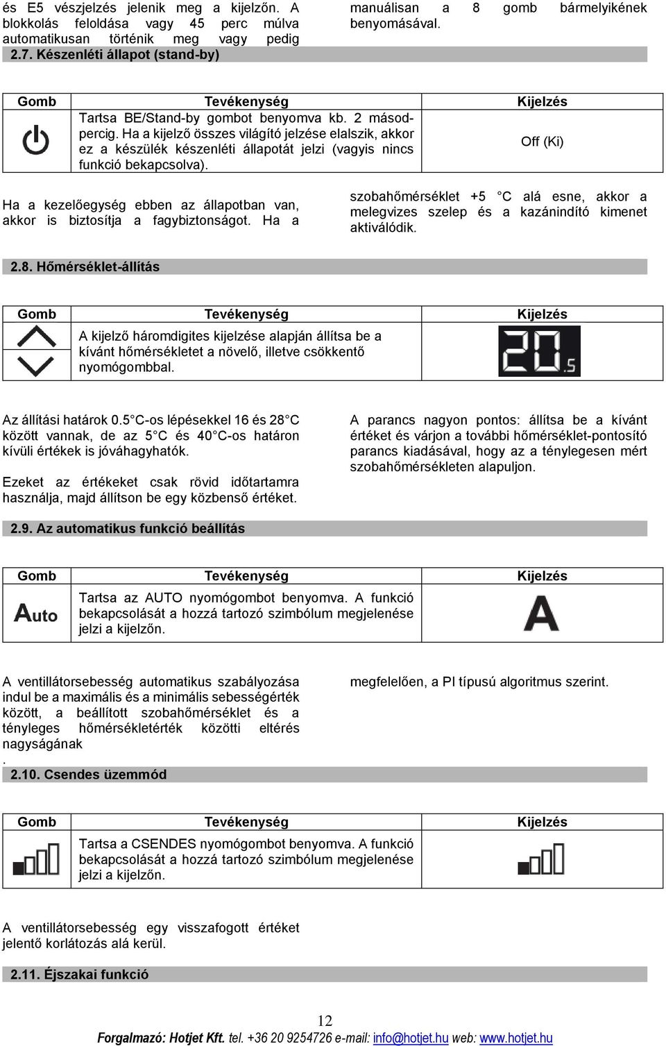 Ha a kijelző összes világító jelzése elalszik, akkor ez a készülék készenléti állapotát jelzi (vagyis nincs funkció bekapcsolva).