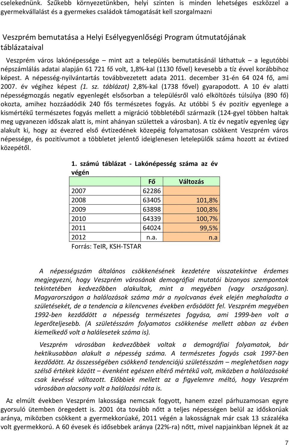 útmutatójának táblázataival Veszprém város lakónépessége mint azt a település bemutatásánál láthattuk a legutóbbi népszámlálás adatai alapján 61 721 fő volt, 1,8%-kal (1130 fővel) kevesebb a tíz