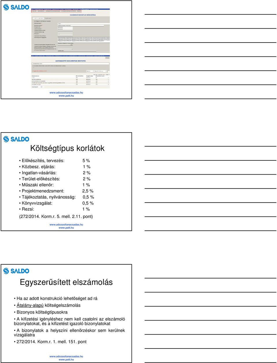 Könyvvizsgálat: 0,5 % Rezsi: 1 % (272/2014. Korm.r. 5. mell. 2.11.