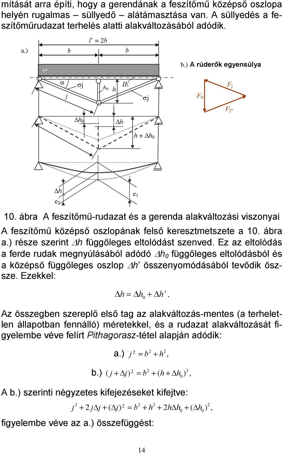 Ez z eltolódás ferde rudk megnyúlásából dódó h 0 függőleges eltolódásból és középső függőleges oszlop h összenyomódásából tevődik öszsze. Ezekkel: h= h0 + h'.