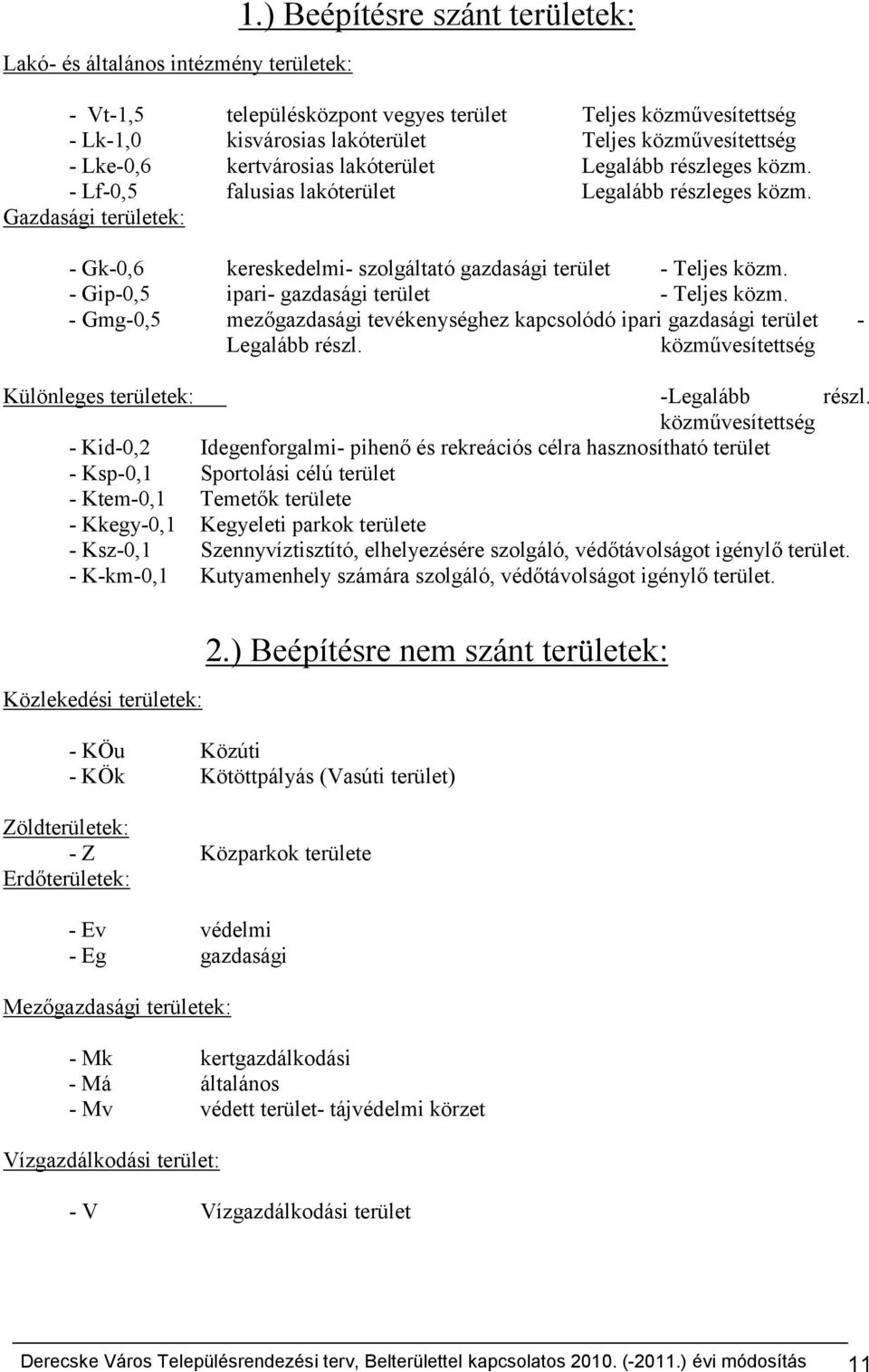 részleges közm. - Lf-0, falusias lakóterület Legalább részleges közm. Gazdasági területek: - Gk-0, kereskedelmi- szolgáltató gazdasági terület - Teljes közm.