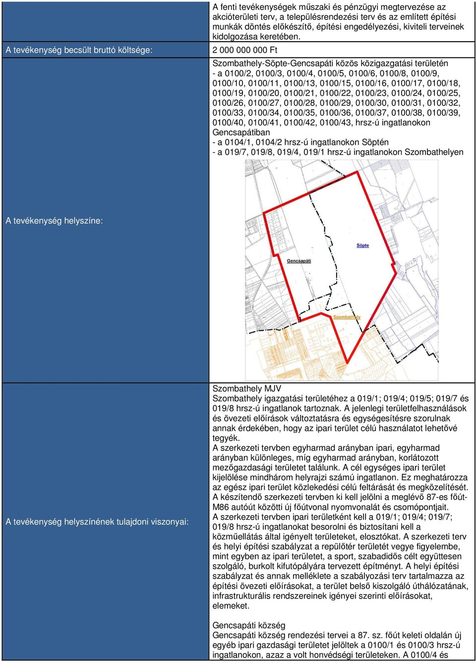 2 000 000 000 Ft Szombathely-Söpte-Gencsapáti közös közigazgatási területén - a 0100/2, 0100/3, 0100/4, 0100/5, 0100/6, 0100/8, 0100/9, 0100/10, 0100/11, 0100/13, 0100/15, 0100/16, 0100/17, 0100/18,