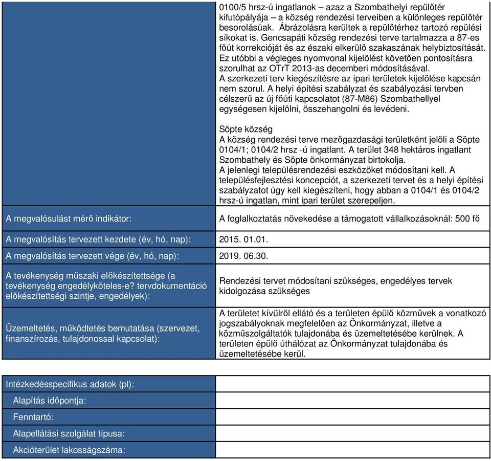 Ez utóbbi a végleges nyomvonal kijelölést követően pontosításra szorulhat az OTrT 2013-as decemberi módosításával. A szerkezeti terv kiegészítésre az ipari területek kijelölése kapcsán nem szorul.