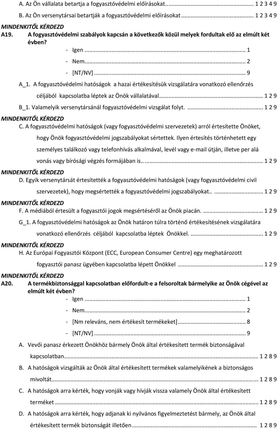 A fogyasztóvédelmi hatóságok a hazai értékesítésük vizsgálatára vonatkozó ellenőrzés céljából kapcsolatba léptek az Önök vállalatával... 1 2 9 B_1.