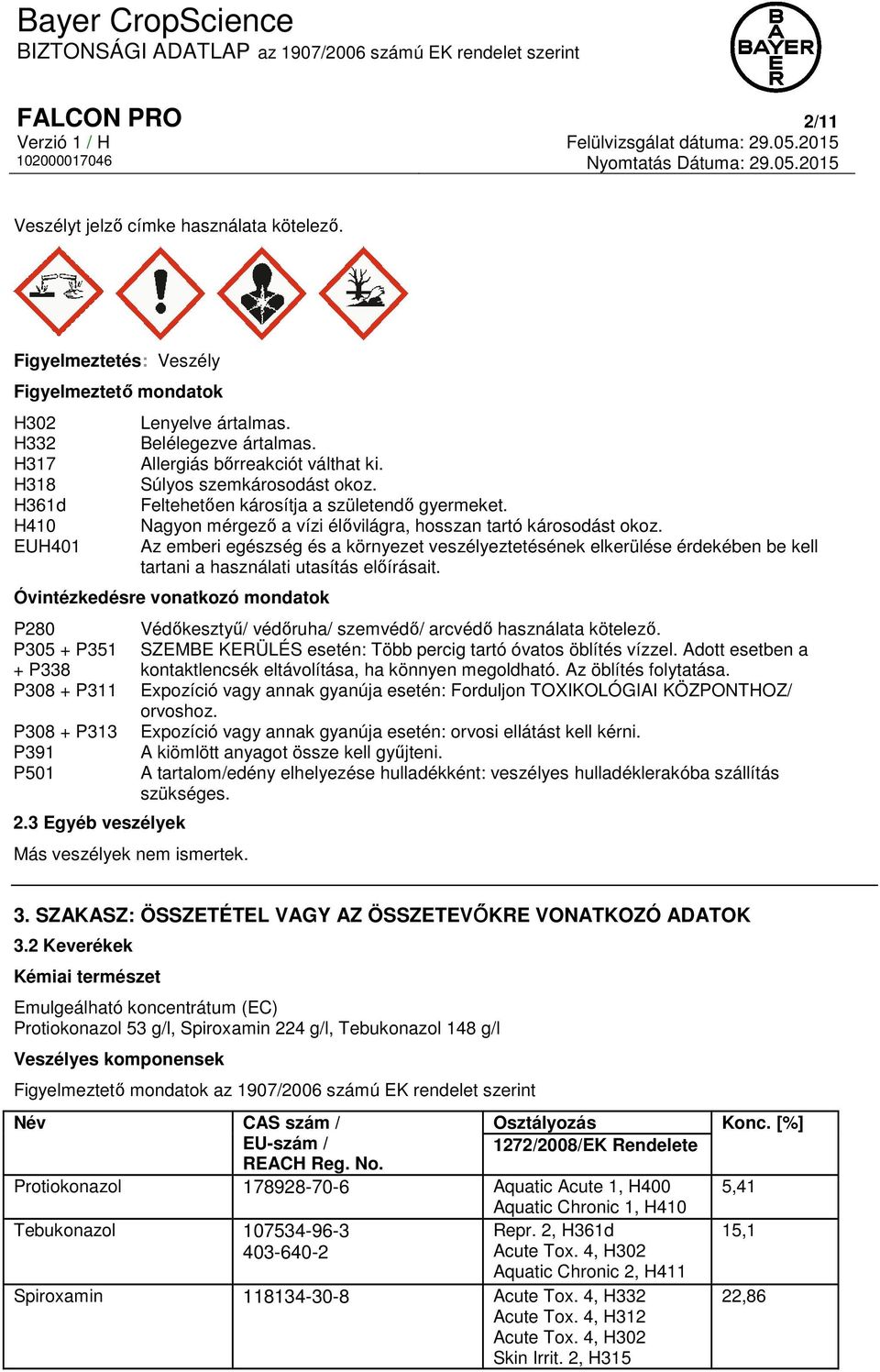 Az emberi egészség és a környezet veszélyeztetésének elkerülése érdekében be kell tartani a használati utasítás előírásait.