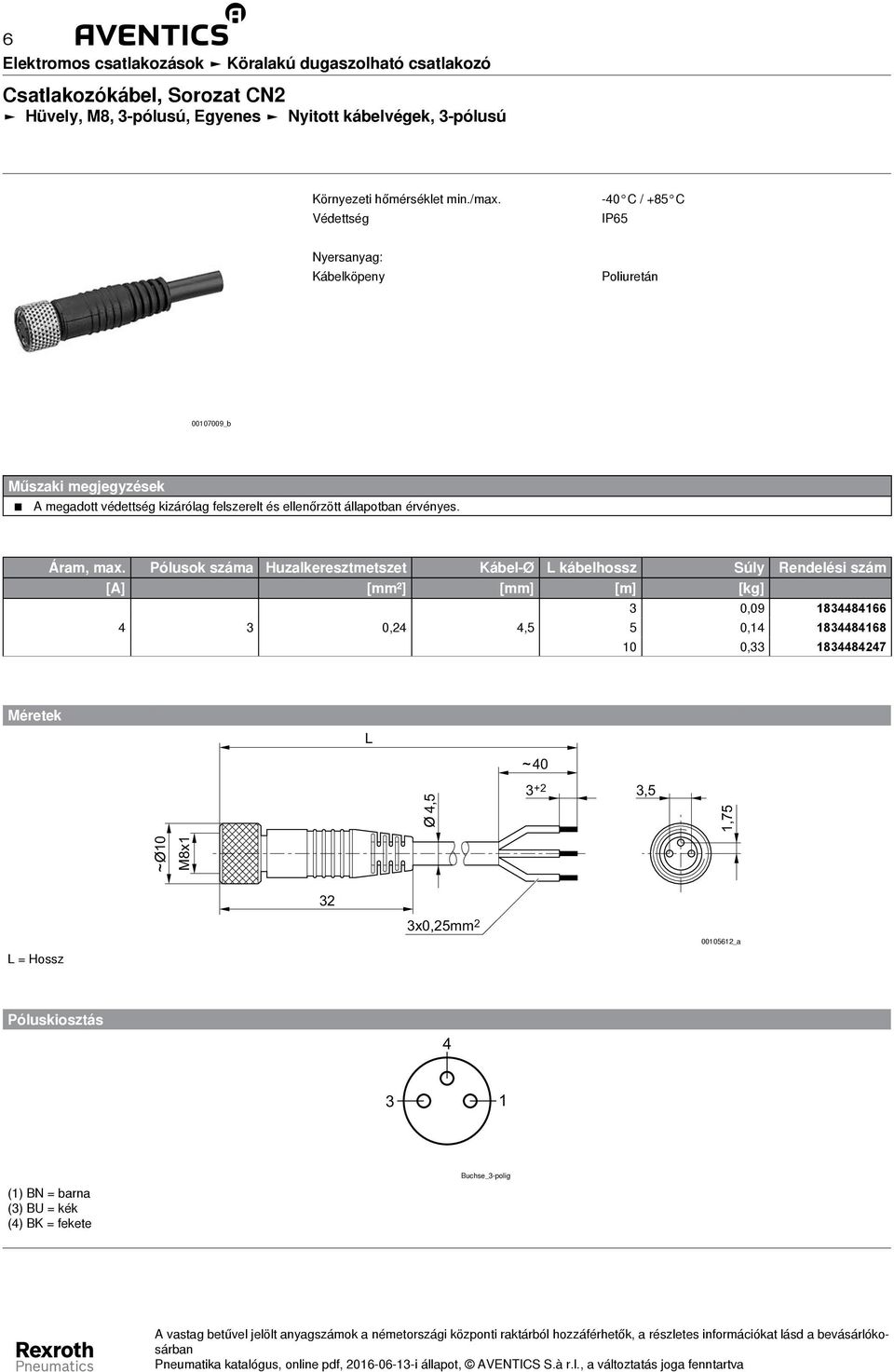 Pólusok száma Huzalkeresztmetszet Kábel-Ø L kábelhossz Súly Rendelési szám [A] [mm²] [mm] [m]