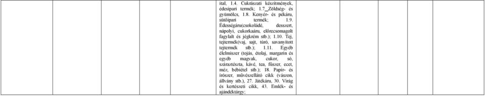 Tej, tejtermék(vaj, sajt, túró, savanyított tejtermék stb.); 1.11.