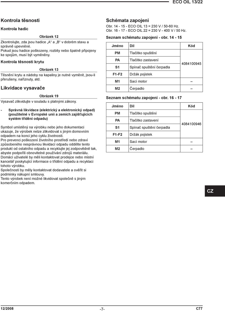 Kontrola těsnosti krytu Obrázek 13 Těsnění krytu a nádoby na kapaliny je nutné vyměnit, jsou-li přerušeny, naříznuty, atd.