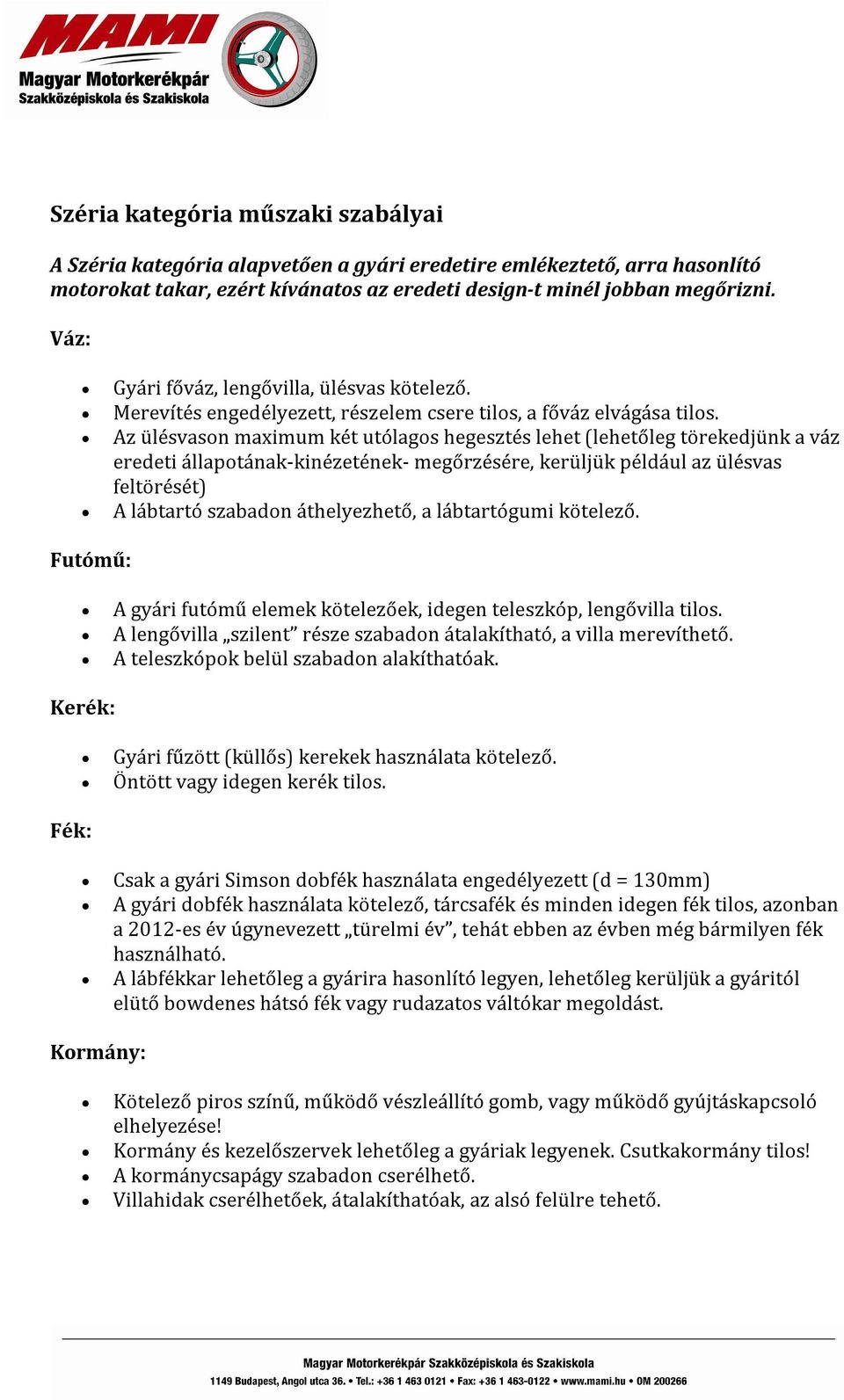 MAMI Kupa Simson Kupa technikai szabályzat - PDF Ingyenes letöltés