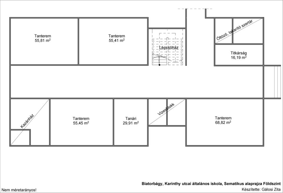 Tanári 55,45 m 2 29,91 m 2 Vizesblokk 68,82 m 2 Nem méretarányos!