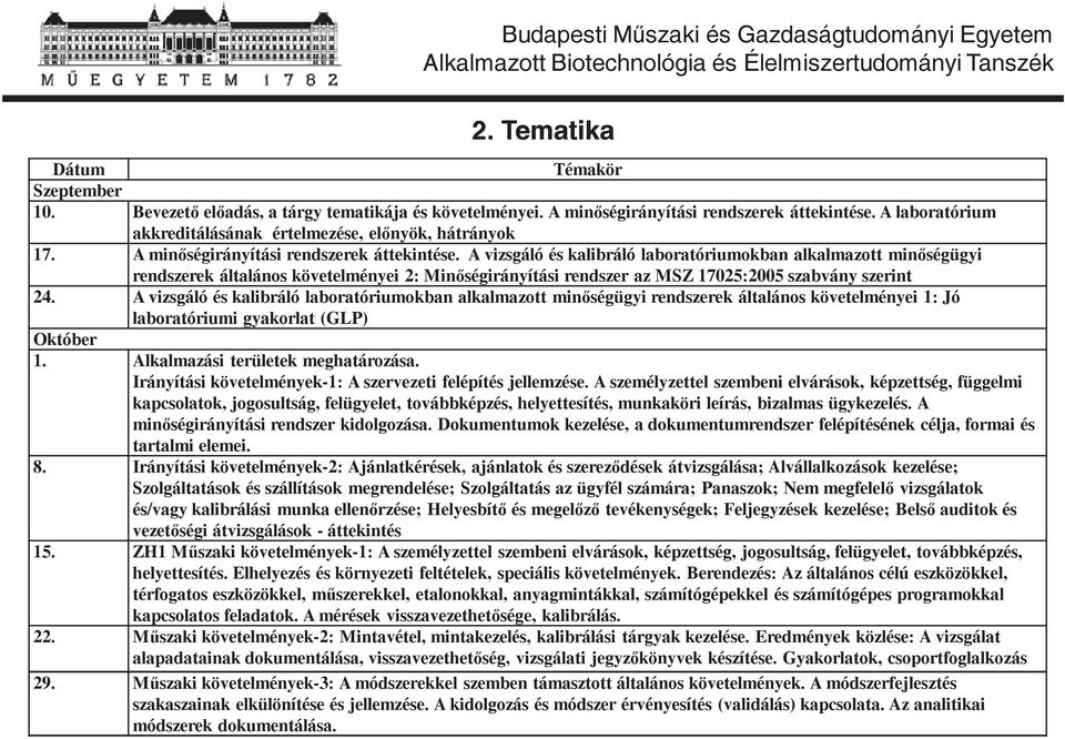 A vizsgáló és kalibráló laboratóriumokban alkalmazott minségügyi rendszerek általános követelményei 2: Minségirányítási rendszer az MSZ 17025:2005 szabvány szerint 24.