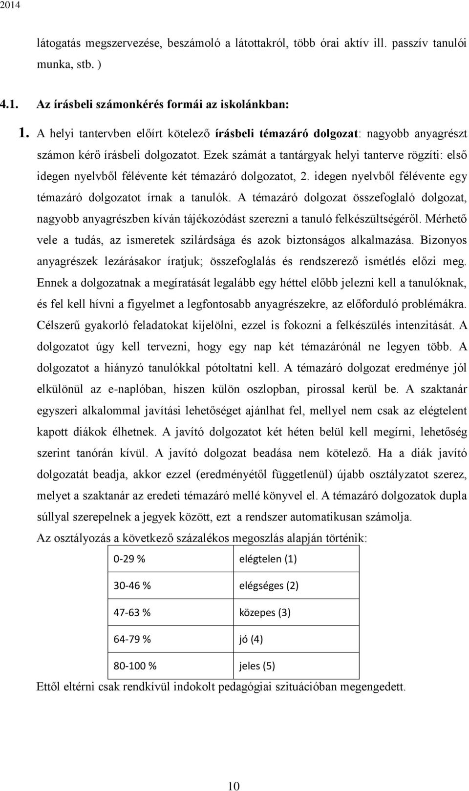 Ezek számát a tantárgyak helyi tanterve rögzíti: első idegen nyelvből félévente két témazáró dolgozatot, 2. idegen nyelvből félévente egy témazáró dolgozatot írnak a tanulók.