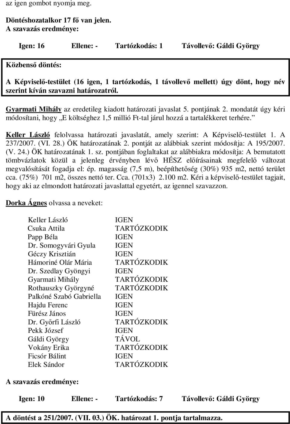 Gyarmati Mihály az eredetileg kiadott határozati javaslat 5. pontjának 2. mondatát úgy kéri módosítani, hogy E költséghez 1,5 millió Ft-tal járul hozzá a tartalékkeret terhére.