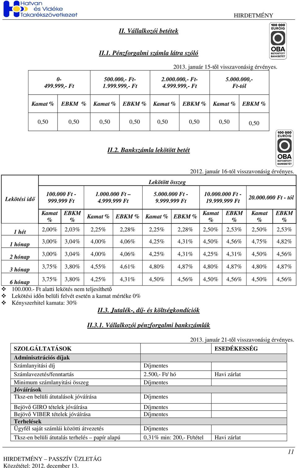 január 16-tól visszavonásig érvényes. Lekötési idı 100.000 