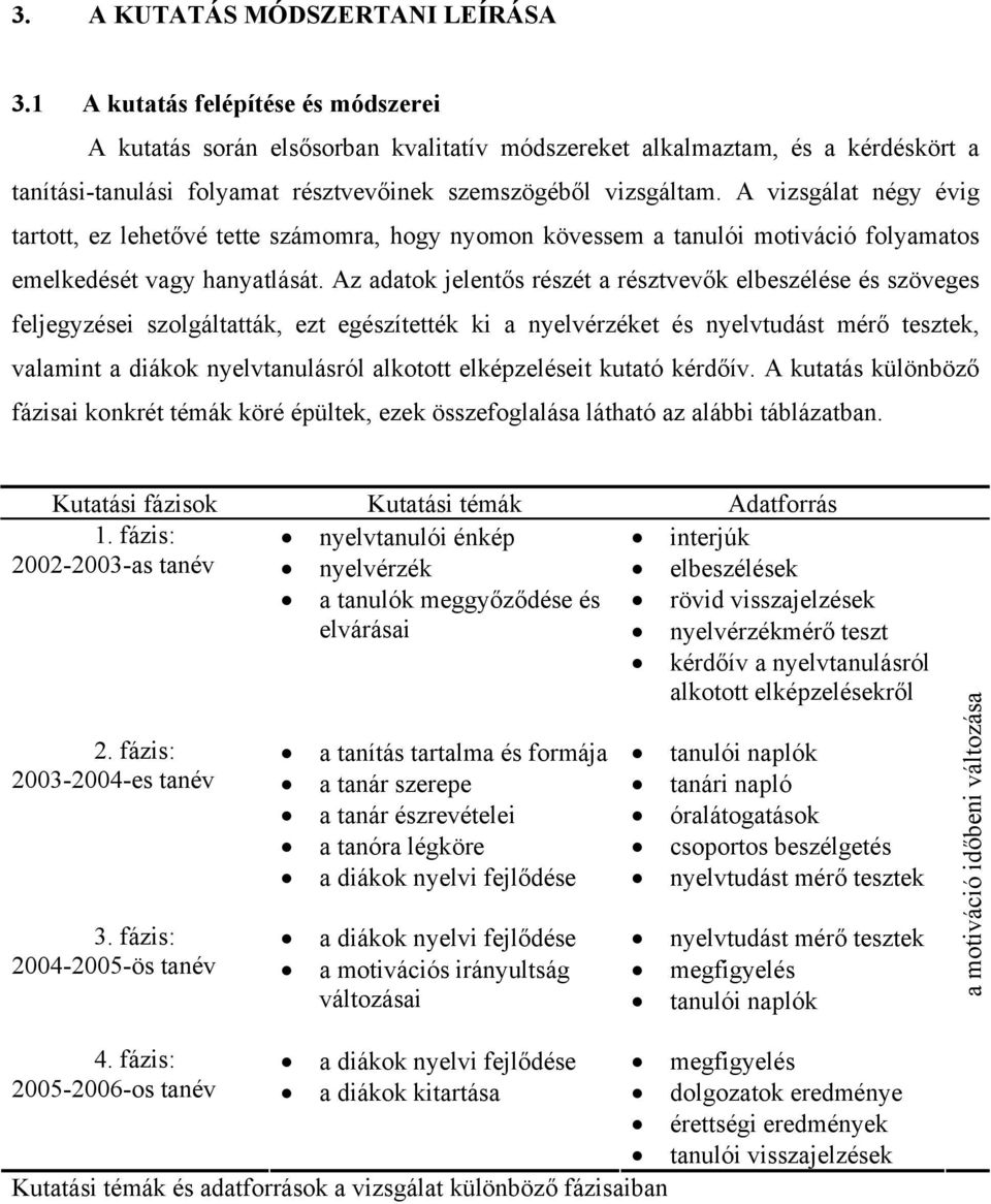 A vizsgálat négy évig tartott, ez lehetővé tette számomra, hogy nyomon kövessem a tanulói motiváció folyamatos emelkedését vagy hanyatlását.