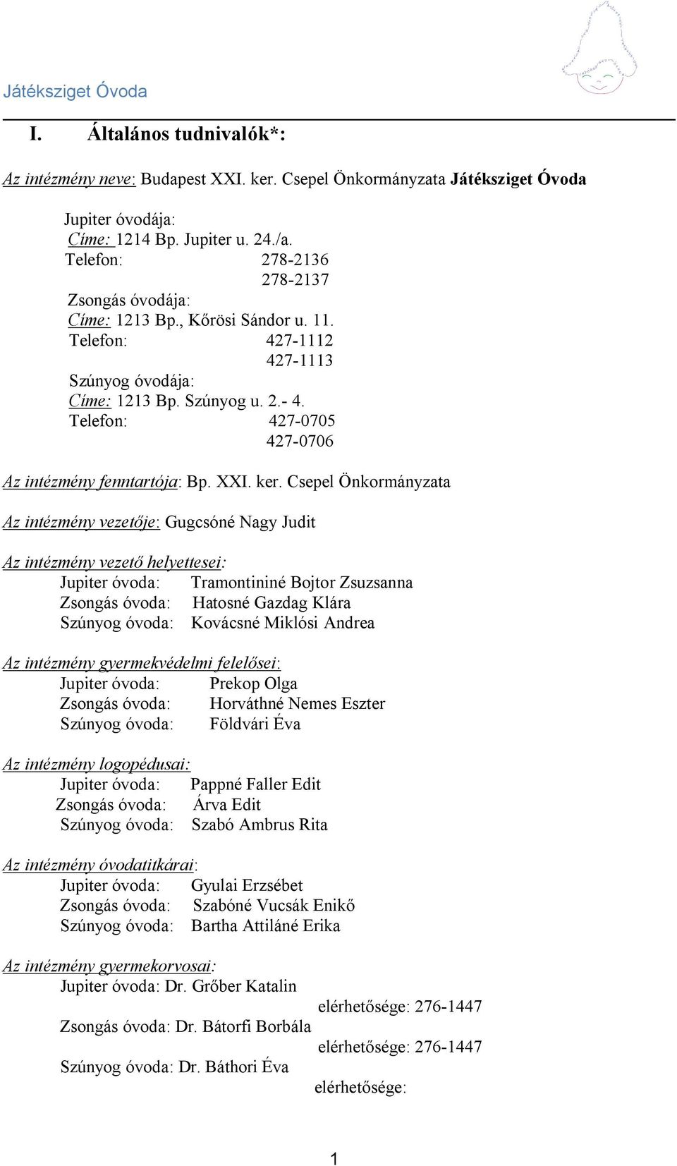 Telefon: 427-0705 427-0706 Az intézmény fenntartója: Bp. XXI. ker.