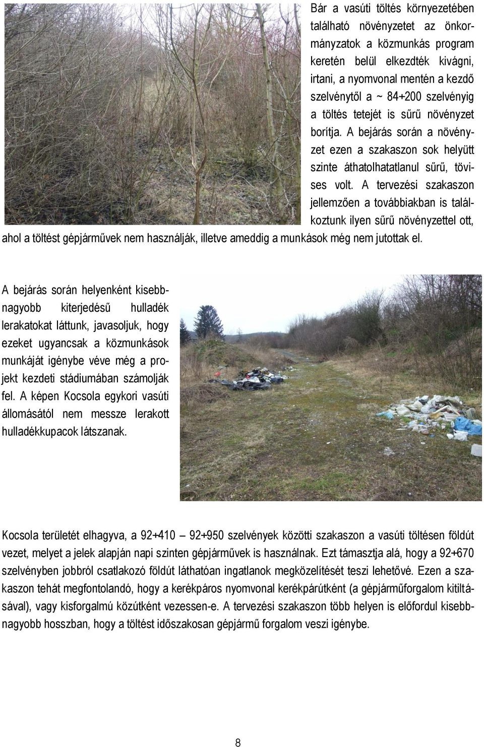 A tervezési szakaszon jellemzően a továbbiakban is találkoztunk ilyen sűrű növényzettel ott, ahol a töltést gépjárművek nem használják, illetve ameddig a munkások még nem jutottak el.