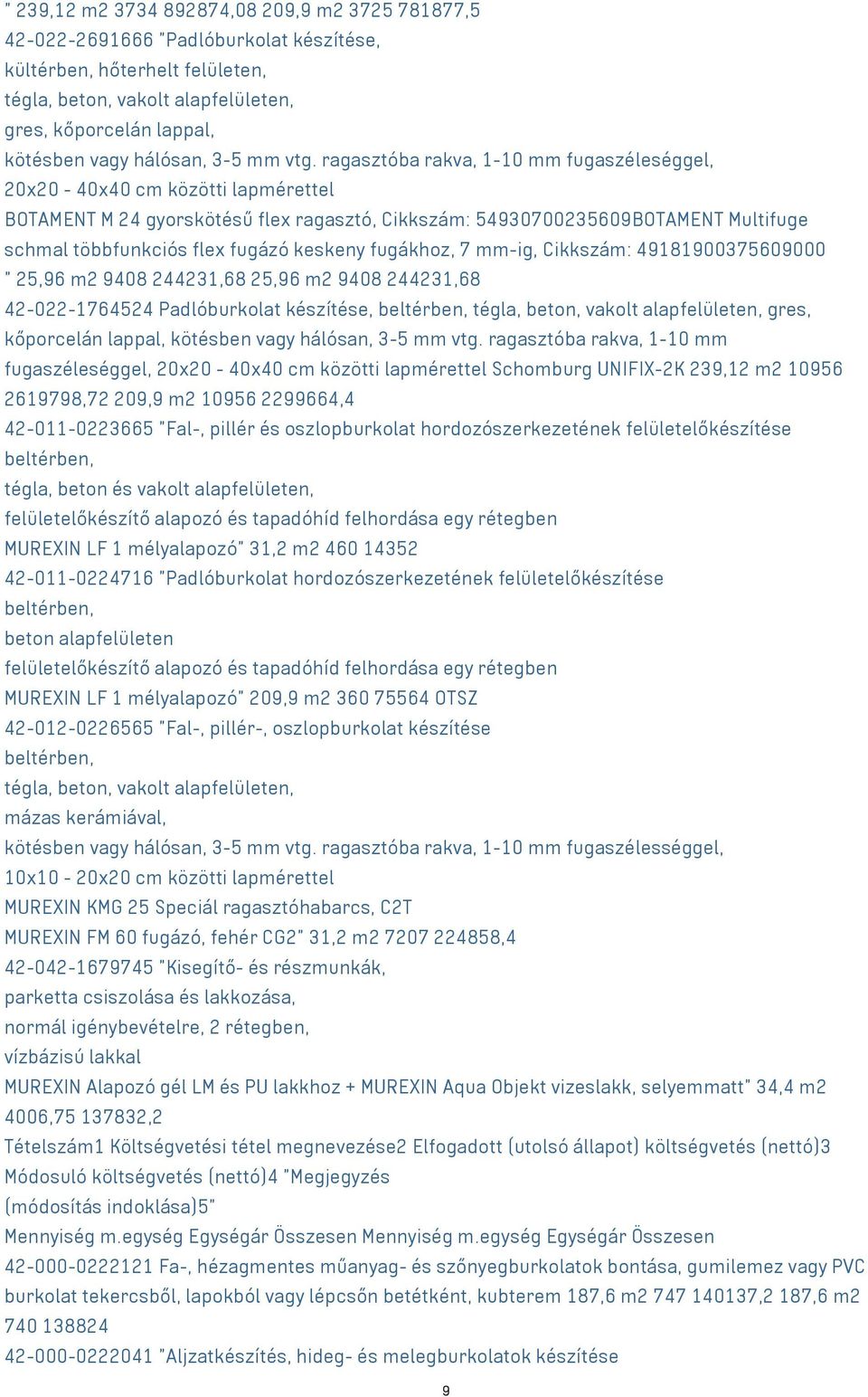 ragasztóba rakva, 1-10 mm fugaszéleséggel, 20x20-40x40 cm közötti lapmérettel BOTAMENT M 24 gyorskötésű flex ragasztó, Cikkszám: 54930700235609BOTAMENT Multifuge schmal többfunkciós flex fugázó